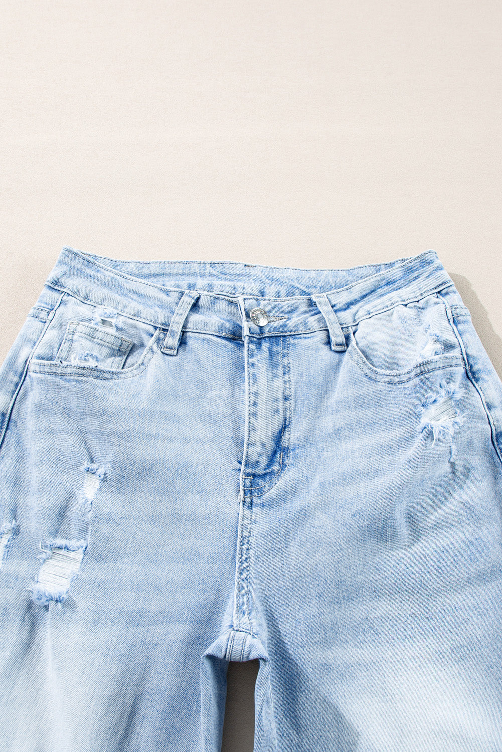 Distressed Denim Light Wash Straight Leg Jeans-3