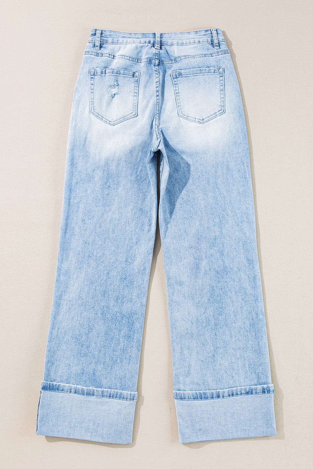 Distressed Denim Light Wash Straight Leg Jeans-2