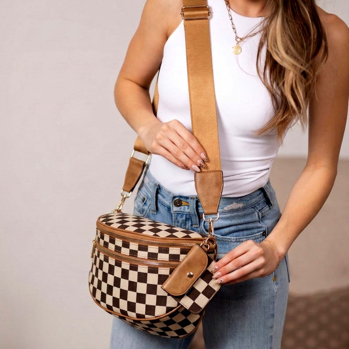 Kaylee Mixed Media Double Zip Crossbody Sling Bag-2