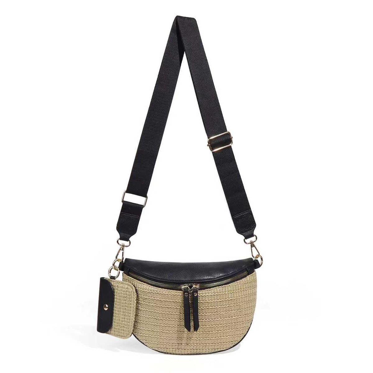 Valentina Mixed Media Straw Sling Crossbody Bag-5