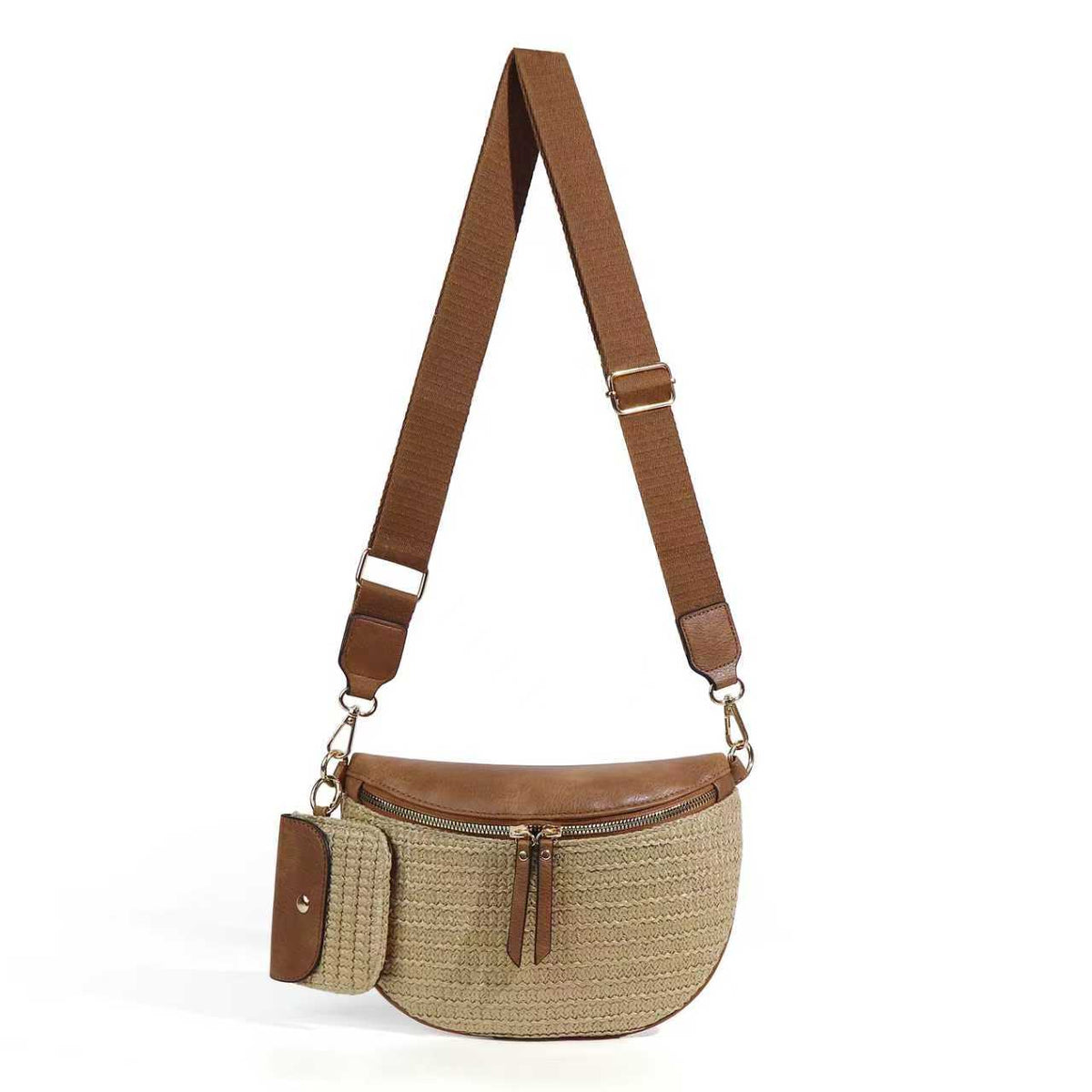 Valentina Mixed Media Straw Sling Crossbody Bag-6