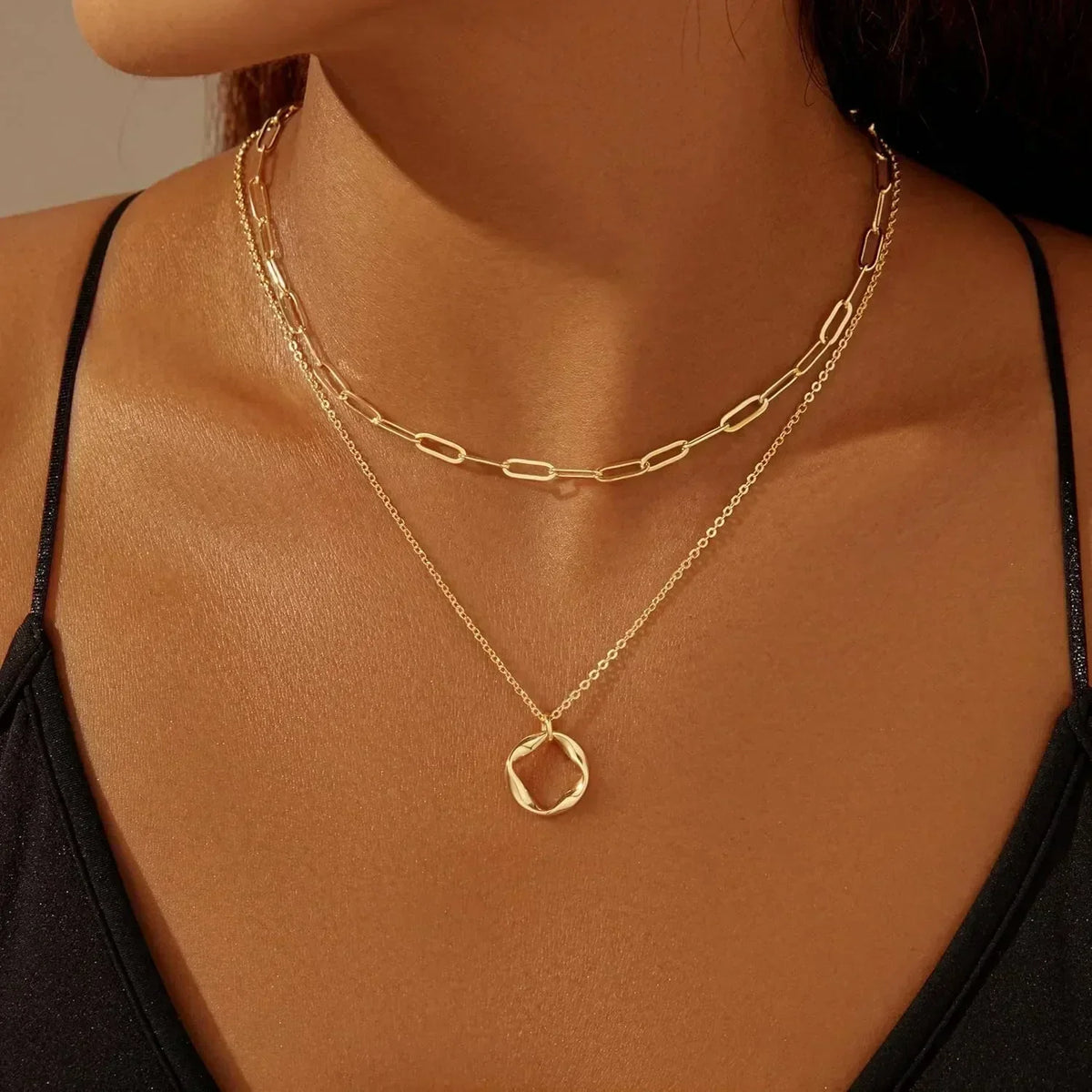 Layered Gold Necklaces for Women Stackable14K Gold Silver Plated Circle Paperclip Chain Pendant Choker Necklace Set For Woman