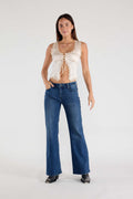 Mid Waist Flared Wide Leg Jeans with Tacking