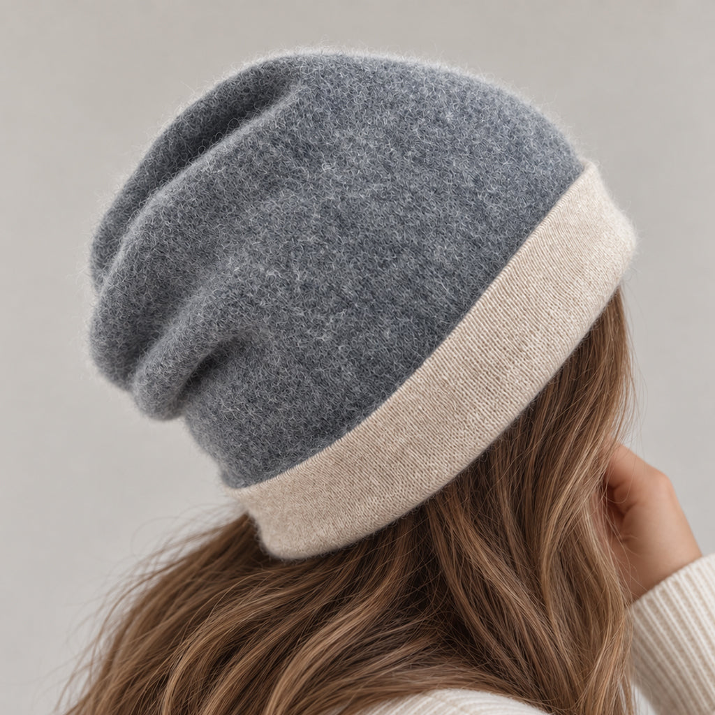 Charcoal + Sand Reversible Cashmere Beanie-1