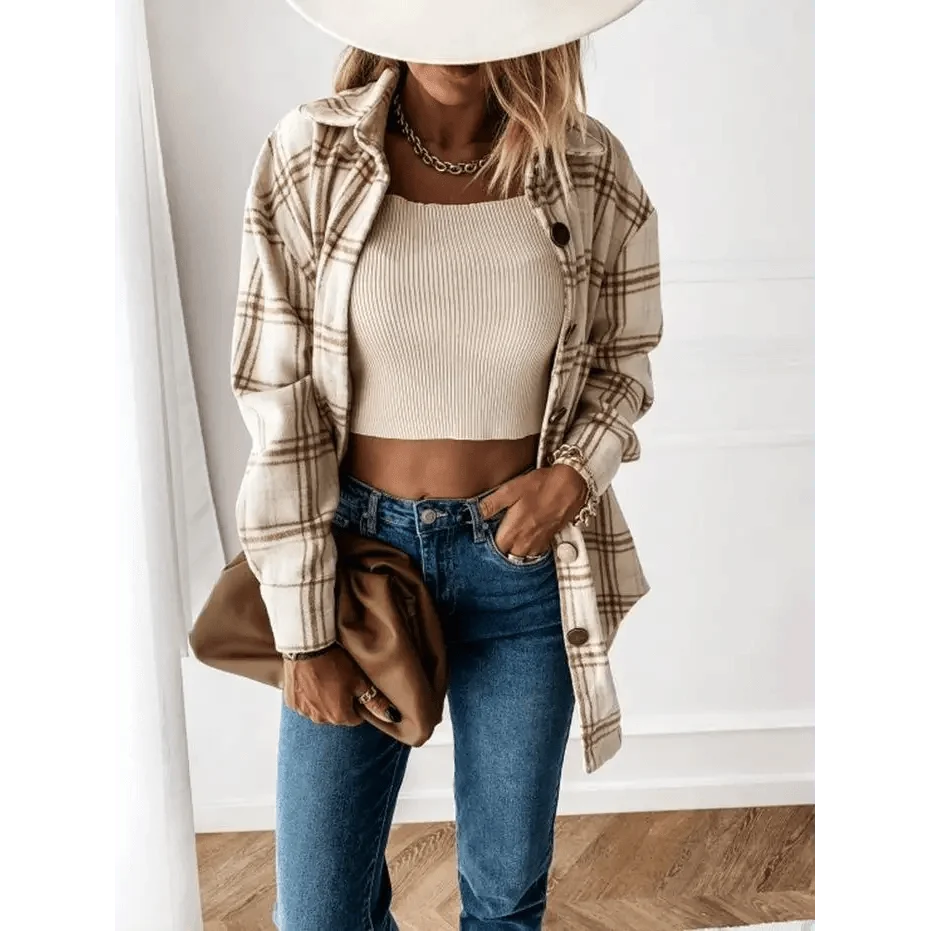 Luxurious Fashionable Women's Long Sleeve Plaid Shirt Coats Top Spring Autumn Casual Lapel Cardigan ,Jackets ,Outerwear,Streetwear