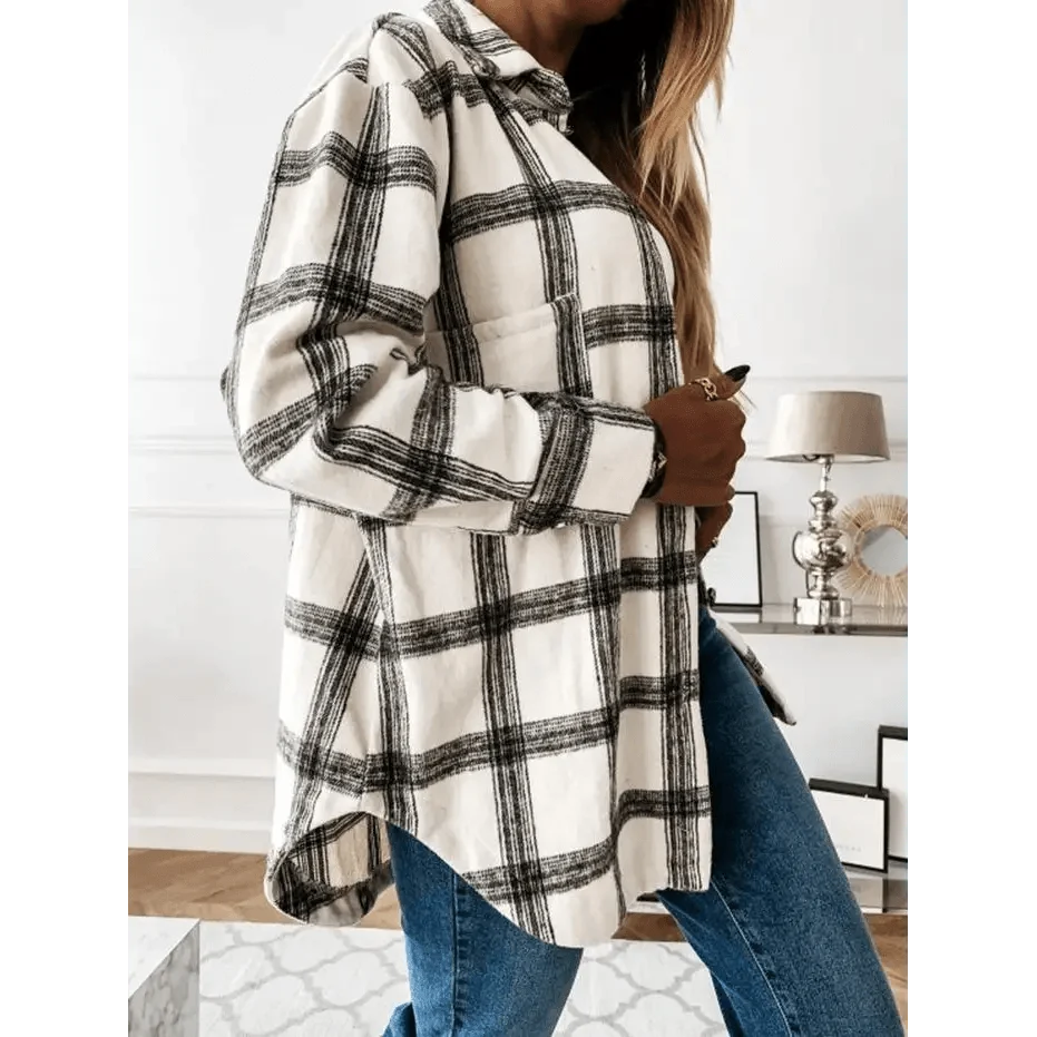Luxurious Fashionable Women's Long Sleeve Plaid Shirt Coats Top Spring Autumn Casual Lapel Cardigan ,Jackets ,Outerwear,Streetwear