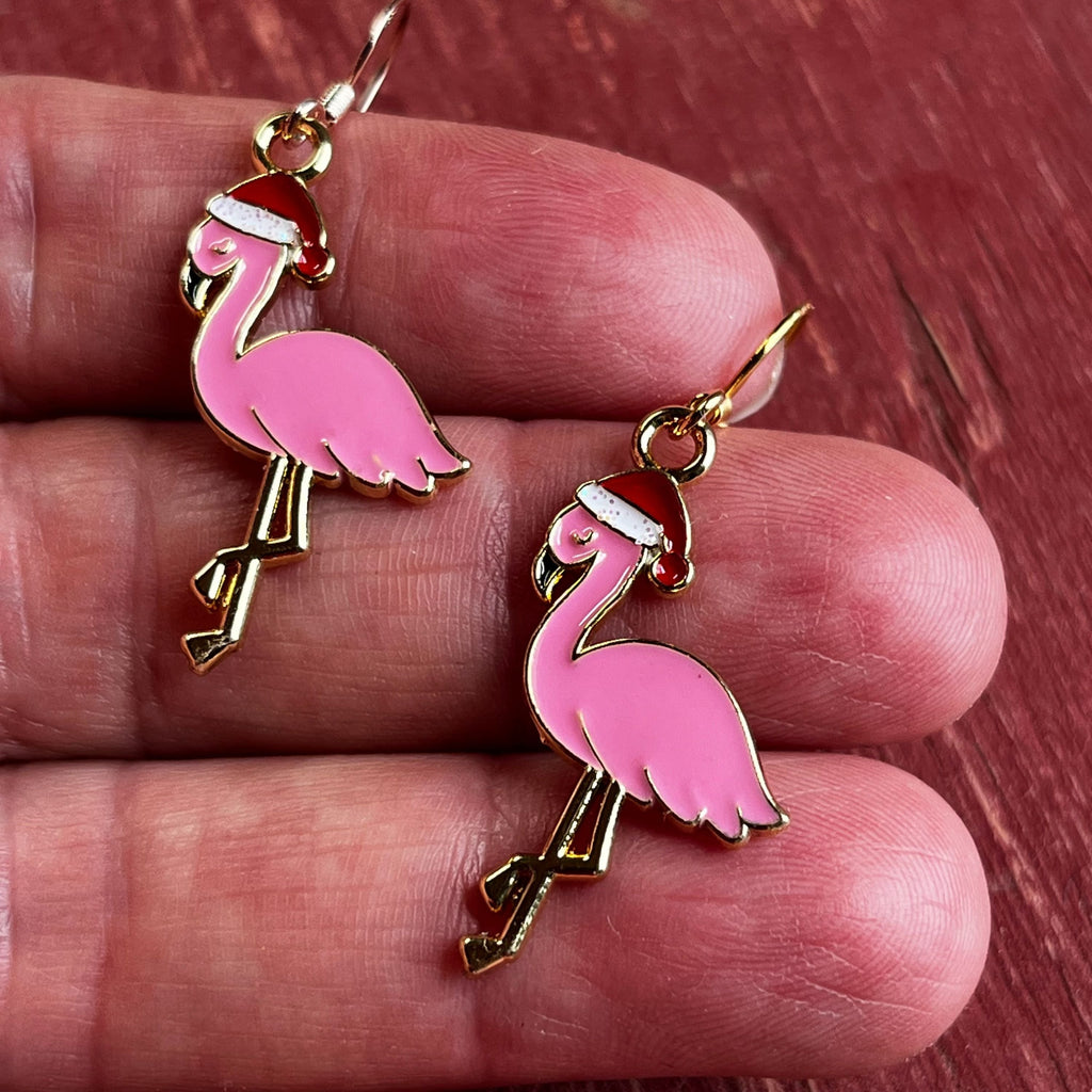 Flamingo Christmas Earrings