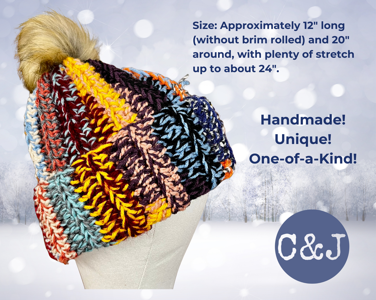 Crochet Beanie for Women, Scrap Yarn